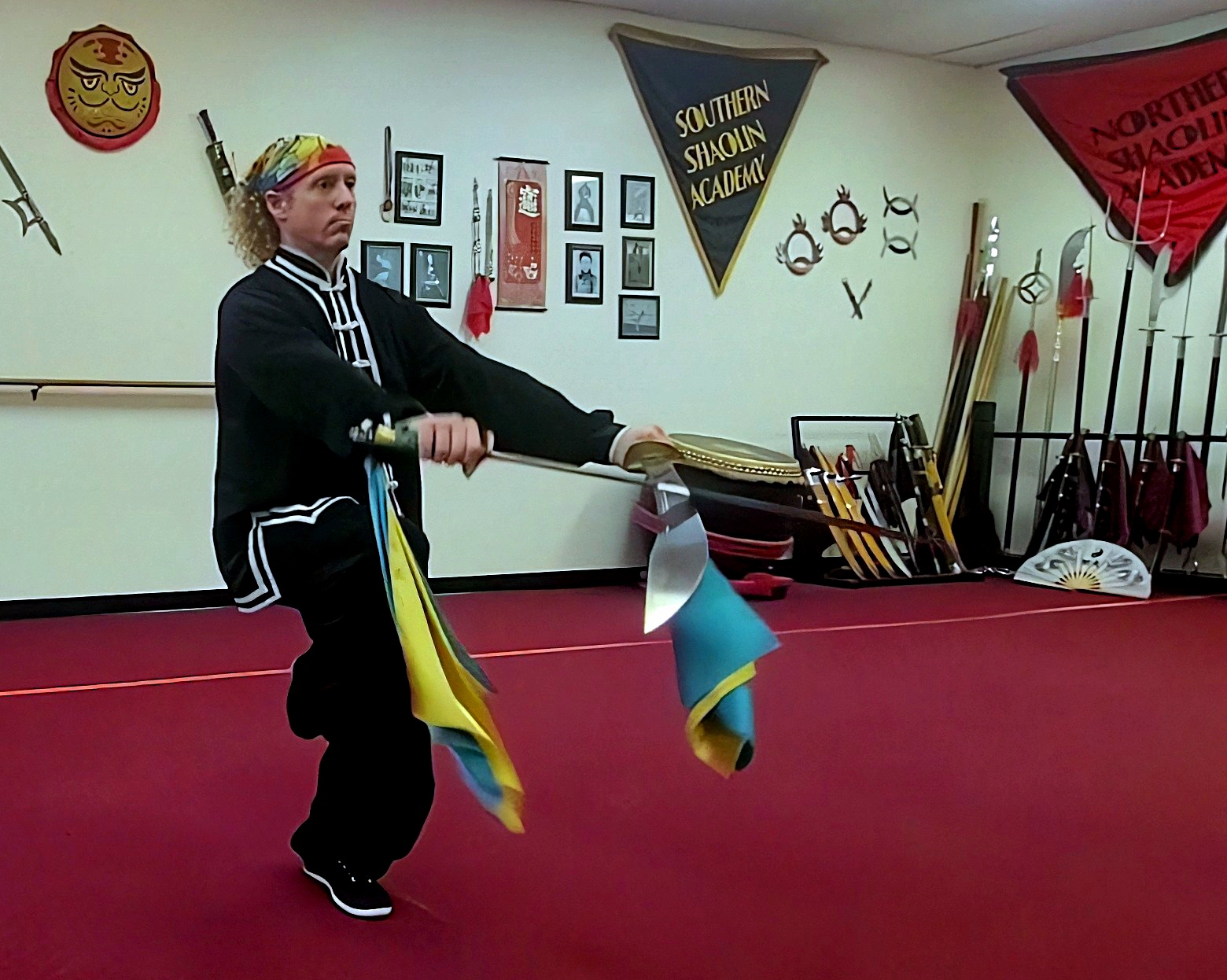 Sifu Don Reynolds practicing Double Broadswords (Mei Hua Shuang Dao) in 2025